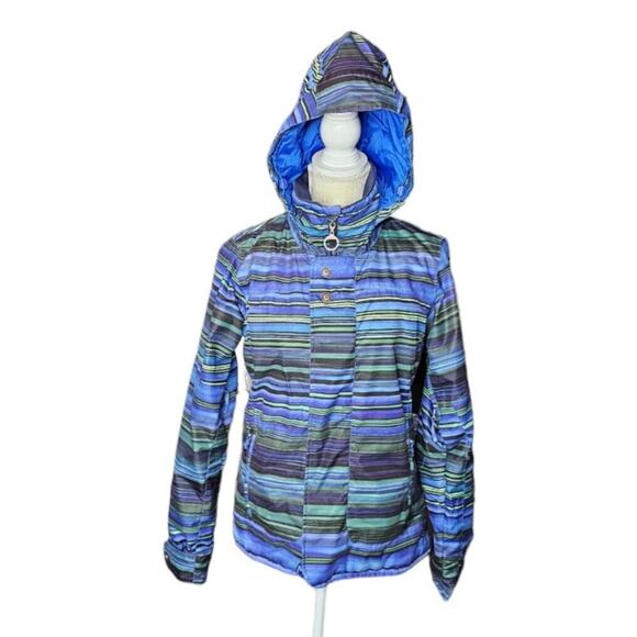 Burton Jackets & Blazers - Burton Jacket Womens Medium Hooded Ski Dryride Snowboard Winter Striped Blue